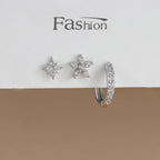 3PCS Trendy Double-layer Circle Cubic Zircon Star Hanging Earrings