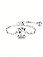 Certified Moissanite Chain Ring 1CT Oval Pear Cut Adjustable 925 Sterling Silver