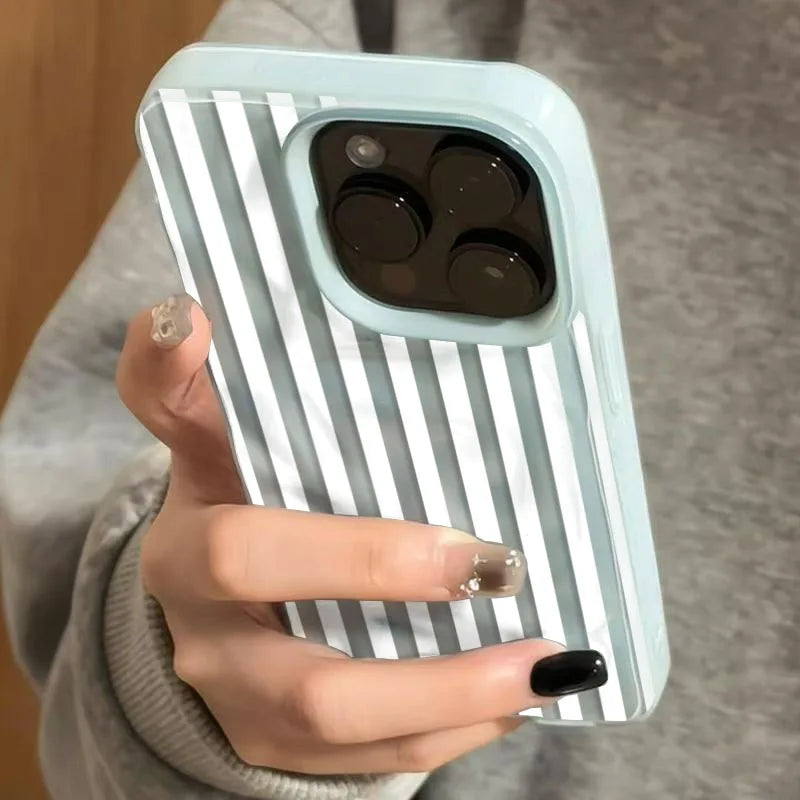 White Striped Blue Texture Case for iPhone 17 16 15 14 13 12 11 Pro Max Plus