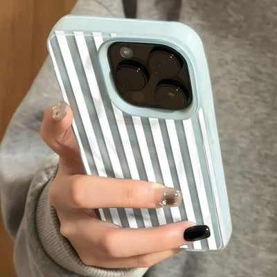 White Striped Blue Texture Case for iPhone 17 16 15 14 13 12 11 Pro Max Plus