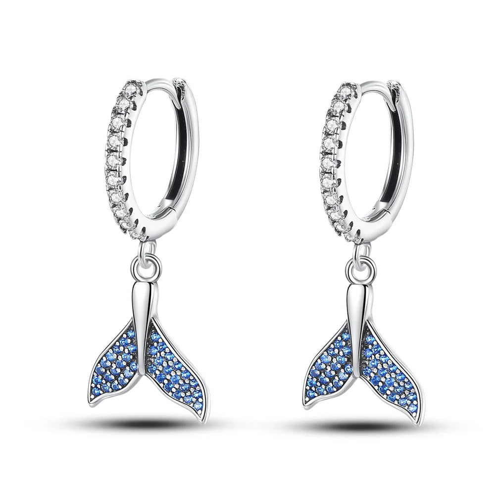925 Sterling Silver Blue Devil Fish Hoop Earrings Anniversary Jewellery Gift