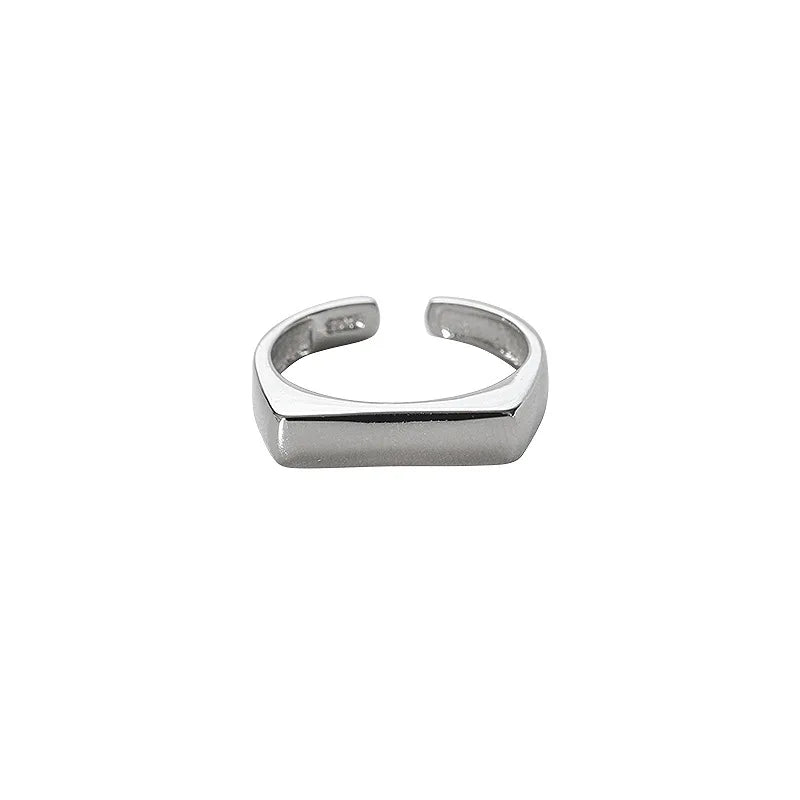 925 Sterling Silver Smooth Surface Rectangle Ring Wedding Engagement Luxury Aesthetic Jewellery