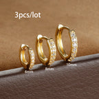 3PCS Round Circle Stainless Steel Zircon Huggie Hoop Earrings Set