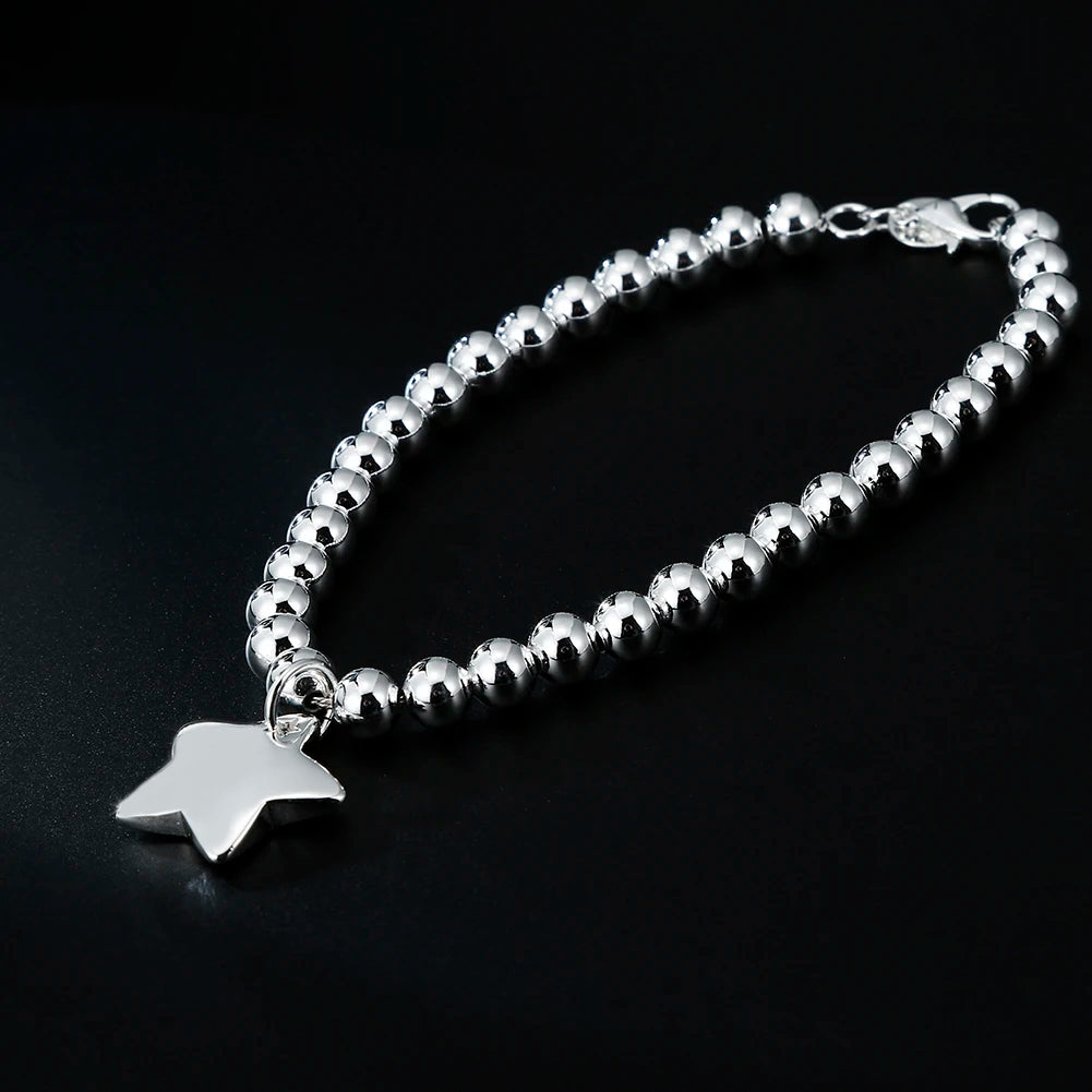 4mm Bead Chain Star Bracelet 925 Sterling Silver Women Designer Jewellery