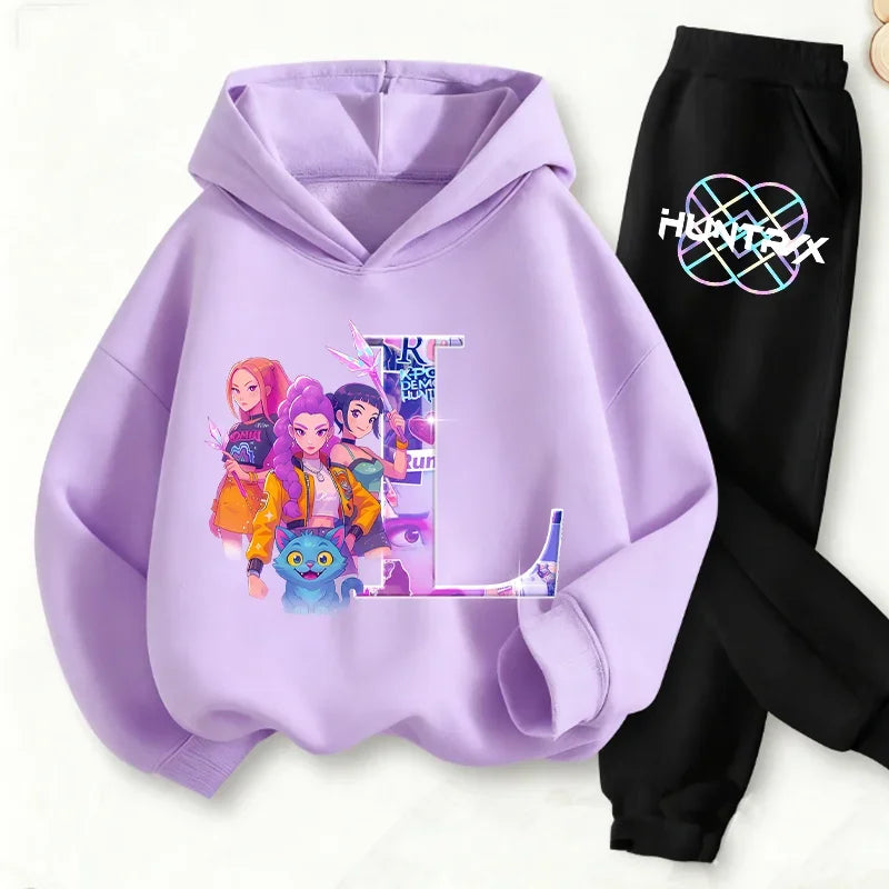 Kids Kpop Demon Hunters Anime Huntrix Sweatshirt & Pants Fashion Tracksuit
