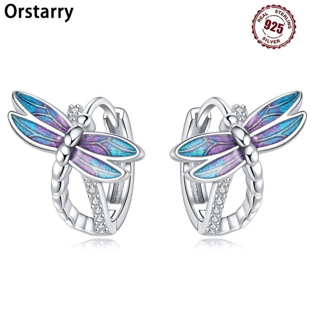 925 Sterling Silver Exquisite Dragonfly Versatile Hoop Earrings Fine Jewellery