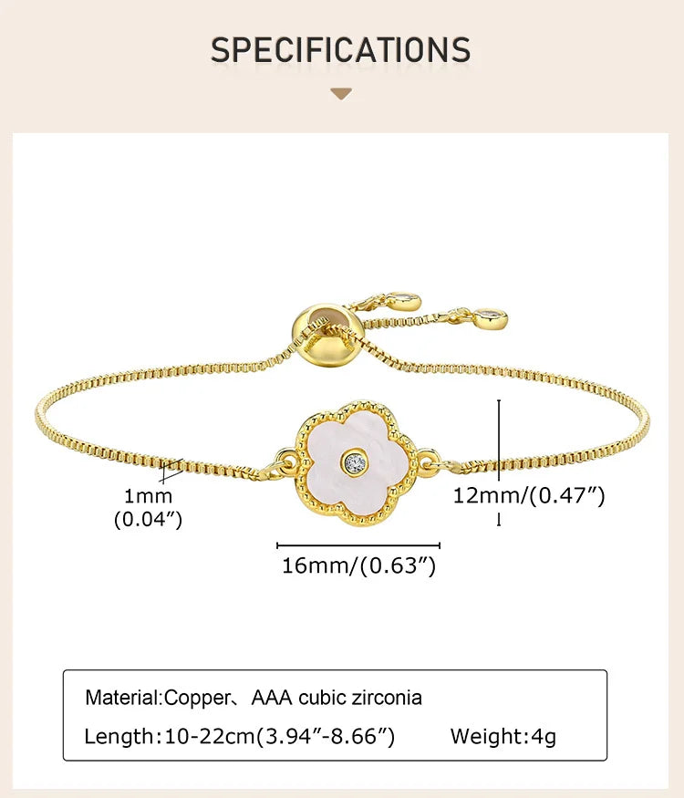 Stainless Steel Leaf Flower Bracelet Adjustable Woman Girl AAA Zirconia Inlay Christmas Gift