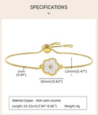 Stainless Steel Leaf Flower Bracelet Adjustable Woman Girl AAA Zirconia Inlay Christmas Gift