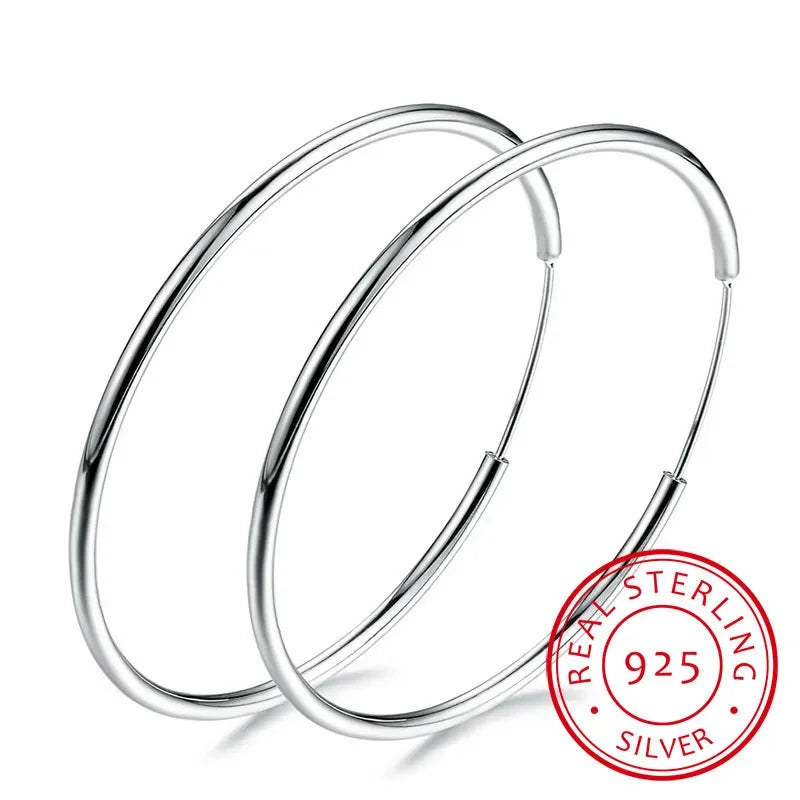 925 Sterling Silver Round Circle Loop Hoop Earrings Simple Piercing Gift Box