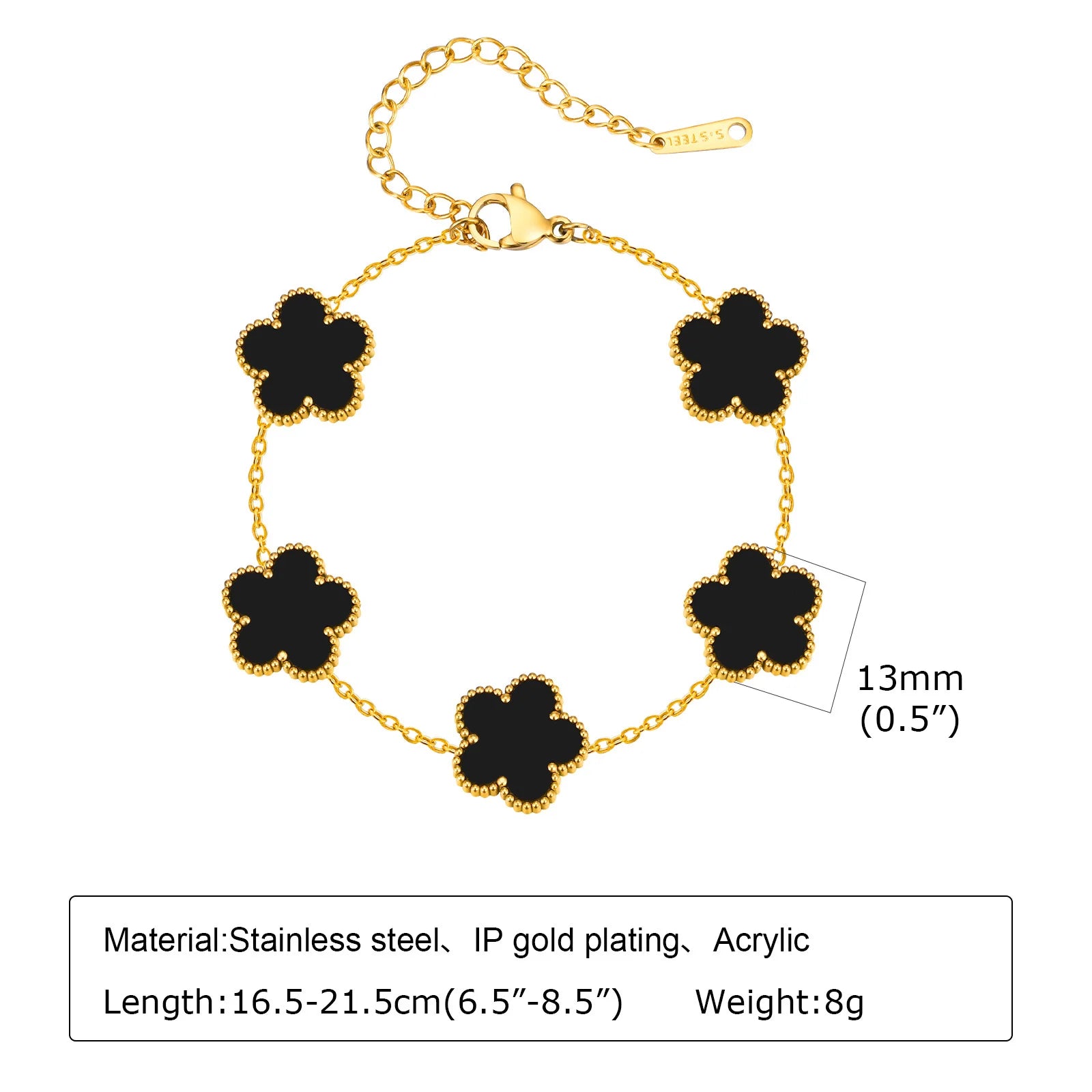 Waterproof Flower Bracelet, Stainless Steel Wrist Chain Bangles  Lucky Jewelry For Women Gift