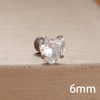 Korean Sweet Stainless Steel Zircon Heart Stud Earrings 3-6mm
