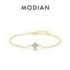 MODIAN 925 Sterling Silver Stackable Four Leaf Clover CZ Bracelet For White Gold Plated Link Chain Women Party Fine Jewelry