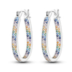 925 Sterling Silver Rainbow Gradient Versatile Hoop Earrings Fine Birthday Gift