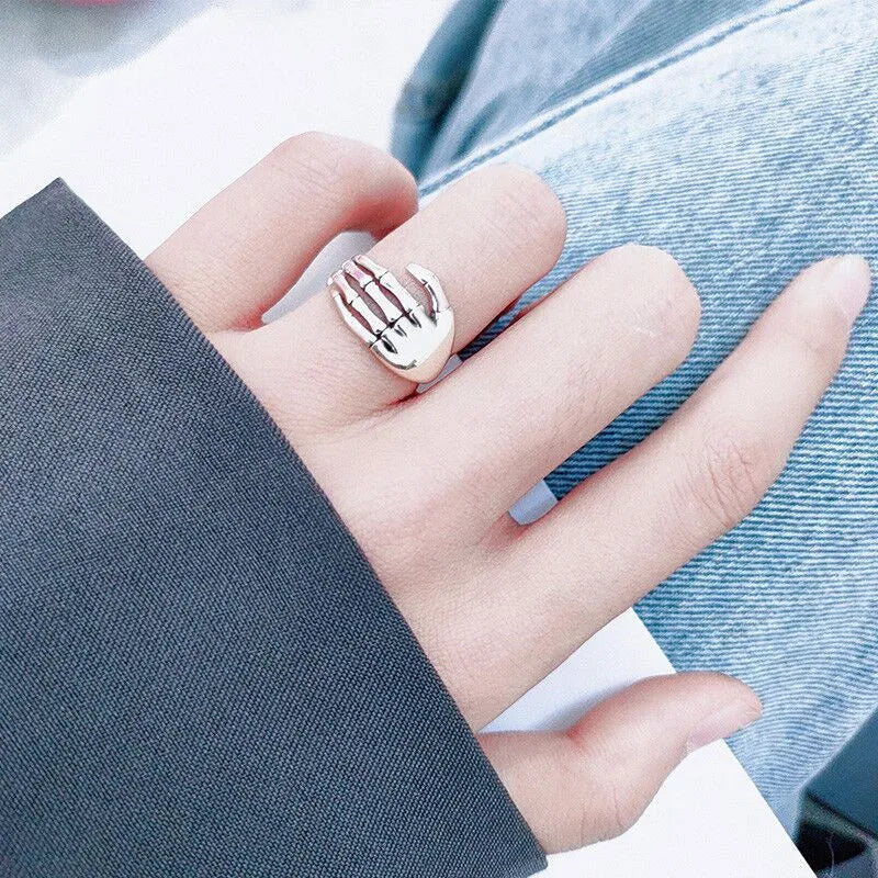 925 Sterling Silver Skeleton Hand Adjustable Ring Wedding Vintage Jewellery Wholesale