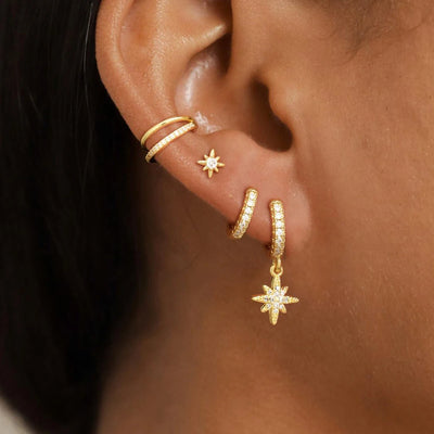 4pcs Stainless Steel Cubic Zirconia Star Dangle Earring Set Clips