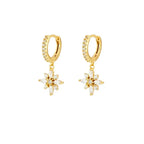 New Stainless Steel Water Drop Hoop Earrings Cubic Zirconia Flowers