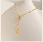 Catholic Cubic Zirconia Rosary Cross Beaded Link Bracelets, Oval Jesus Coss Jewelry, Religion Gold Plated Bracelet