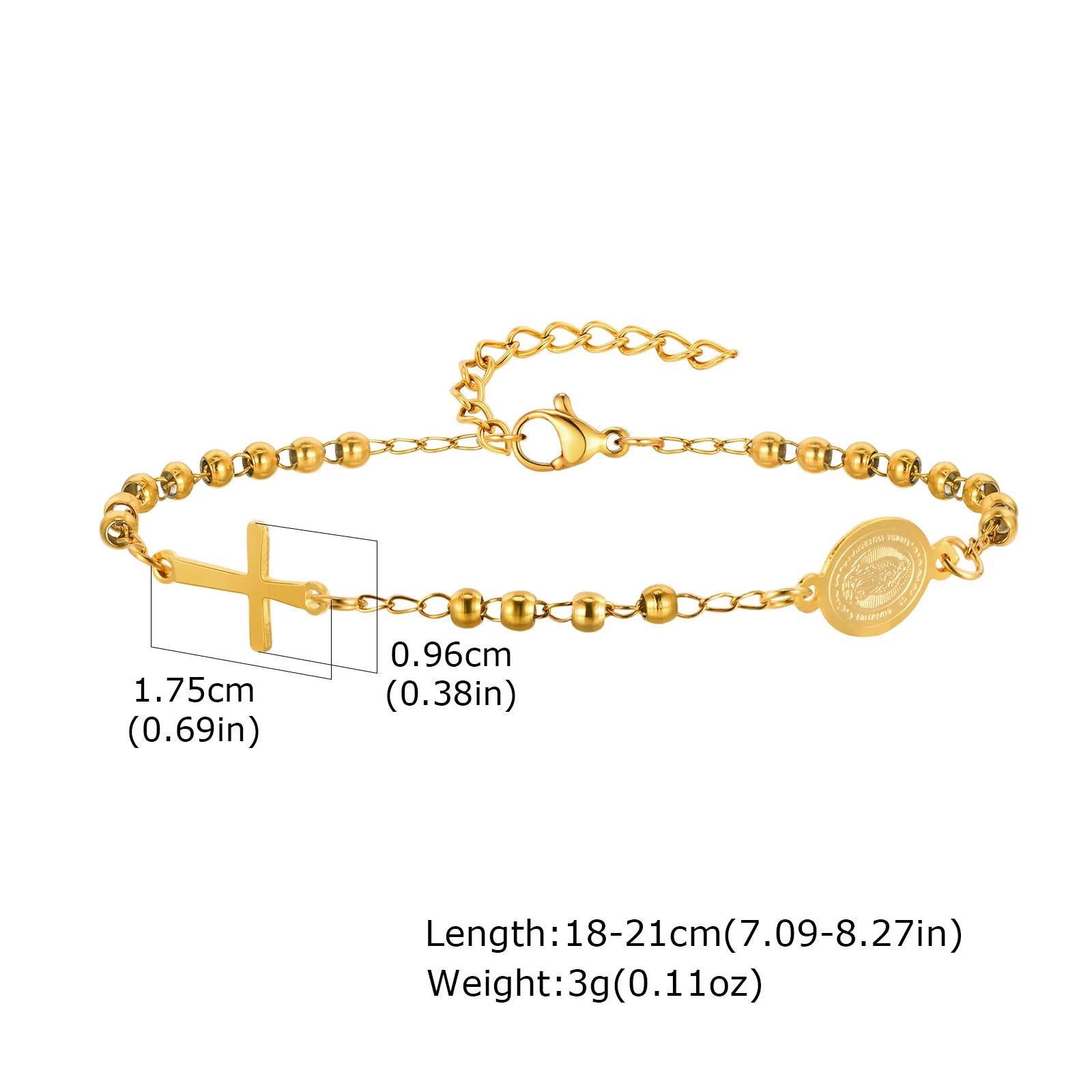 Beads Chain Virgin Mary Bracelet For Women, Stainles Steel Rosary Cross Bracelets, Gold Plated Faith Jewelry Gift