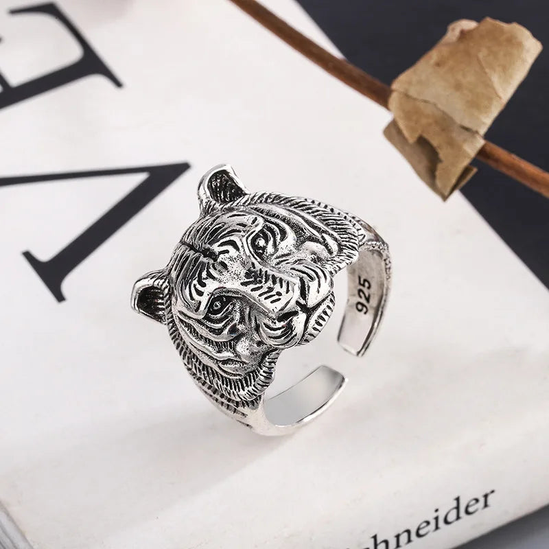 925 Sterling Silver Tiger Adjustable Ring Engagement Female Jewellery Accessory