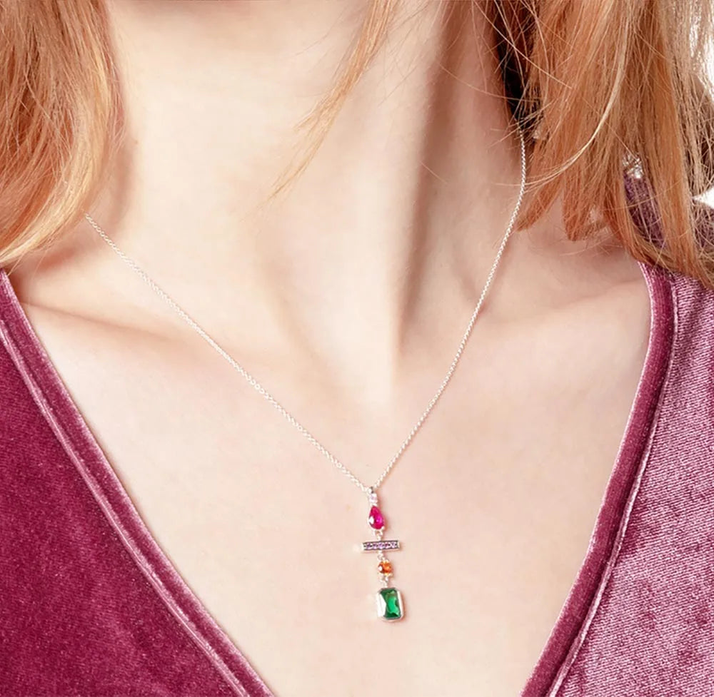 Colourful Stone Mix Golden Necklace 925 Sterling Silver Bohemia Jewellery