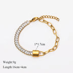 Heart Roman Numeral Zircon Bead Stainless Steel Snake Bone Bracelet