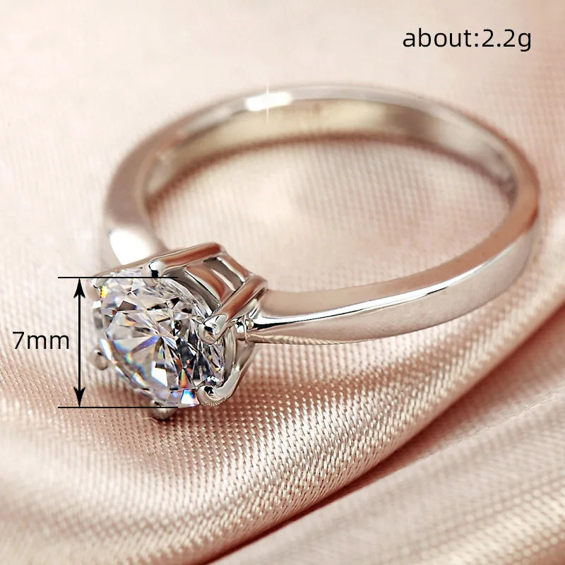 925 Sterling Silver Six Claw Cubic Zirconia Wedding Ring Simple Elegant Engagement Proposal Gift