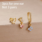 3PCS Fashion Simple Zircon Hoop Earrings Set Stainless Steel Punk