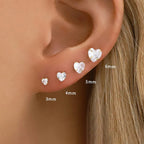 Korean Sweet Stainless Steel Zircon Heart Stud Earrings 3-6mm