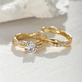 Female Round Zircon Bridal Sets Silver Gold Color White Crystal Stone Crossed Wedding Bands Promise Engagement Rings For Women
