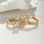 Female Round Zircon Bridal Sets Silver Gold Color White Crystal Stone Crossed Wedding Bands Promise Engagement Rings For Women