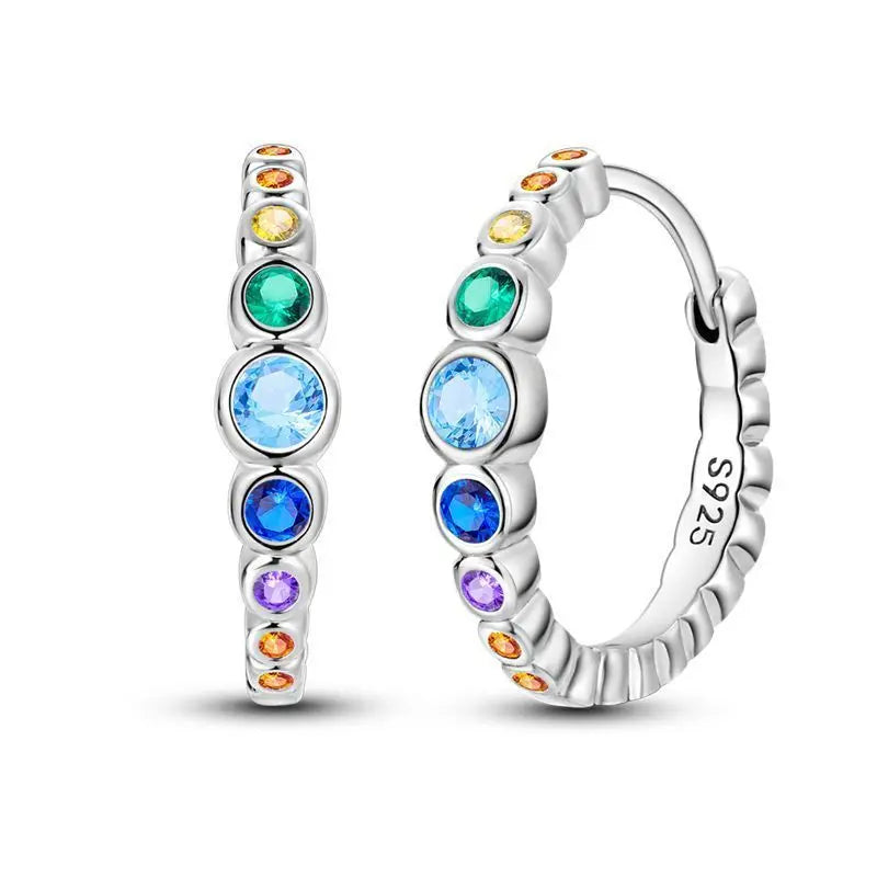 925 Sterling Silver Purple Inlaid Stone Versatile Hoop Earrings Birthday Gift