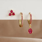 3PCS Waterdrop Shape Zircon Hoop Earrings Triangle Flower Studs