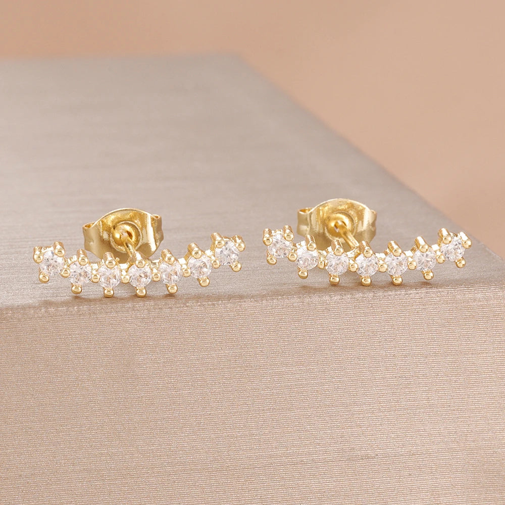 2PCS Fashion Geometry Zirconia Twinkle Star Stud Earrings Shinny