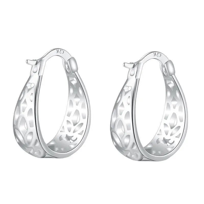 925 Sterling Silver 21mm U Hoop Earrings Women Fashion Engagement Jewellery