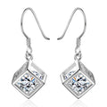 925 Sterling Silver 30mm Square Zircon Earrings Women Charm Wedding Jewellery