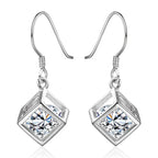 925 Sterling Silver 30mm Square Zircon Earrings Women Charm Wedding Jewellery