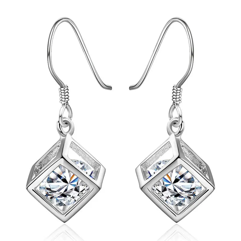 925 Sterling Silver 30mm Square Zircon Earrings Women Charm Wedding Jewellery