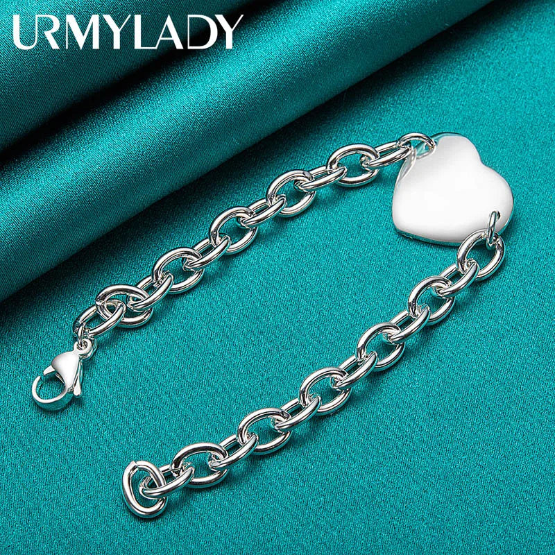 Heart Brand Pendant Bracelet 925 Sterling Silver Women Wedding Engagement