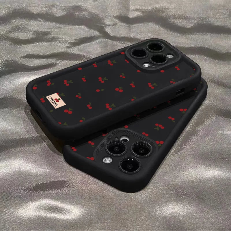 Small Cherry Pattern Case for iPhone 17 16 15 14 13 12 11 Pro Max XR XS Mini