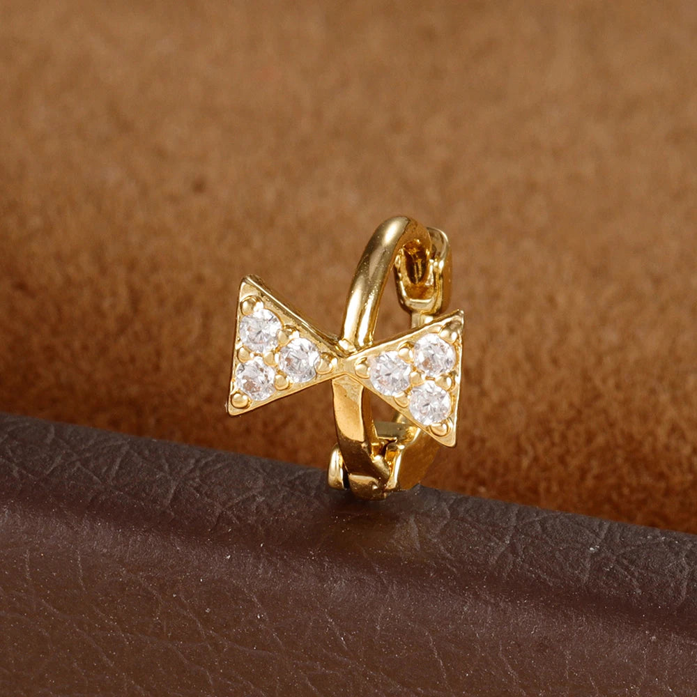1Pc Stainless Steel Small CZ Hoop Cartilage Earrings Tiny Cross