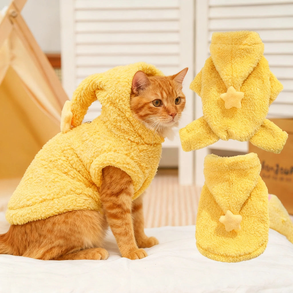 Cozy Fleece Pet Hoodie Vest - New Style Warm Plush Dog Cat Jacket, Winter Clothes for Small Animals with Hood, Cute Costume