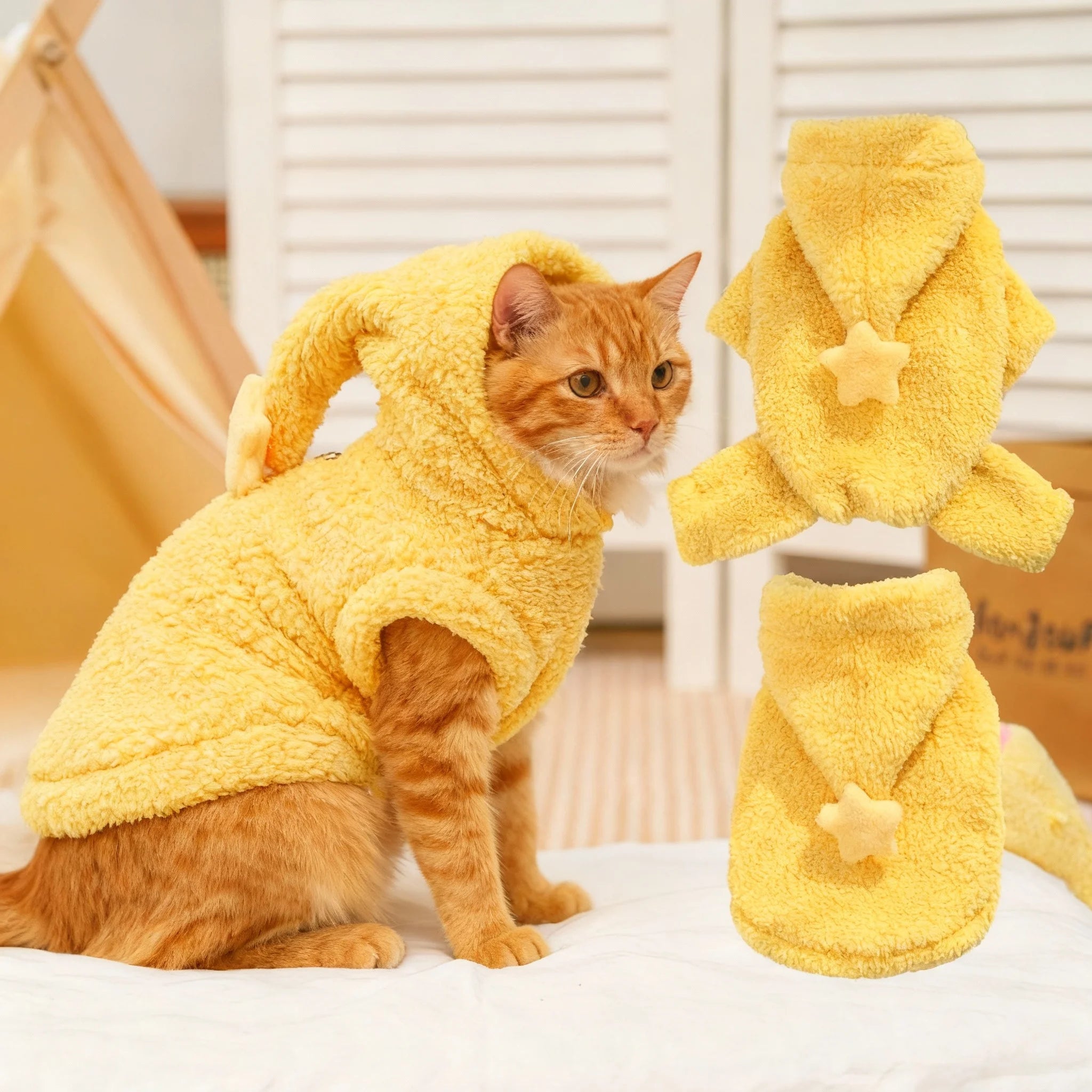 Cozy Fleece Pet Hoodie Vest - New Style Warm Plush Dog Cat Jacket, Winter Clothes for Small Animals with Hood, Cute Costume