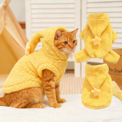 Cozy Fleece Pet Hoodie Vest - New Style Warm Plush Dog Cat Jacket, Winter Clothes for Small Animals with Hood, Cute Costume
