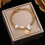 Gold Colour Multilayer Stainless Steel Charm Bracelet Men Women Bangle