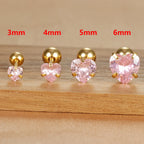 1PC Simple Pink Cubic Zirconia Heart Small Stud Earrings Steel