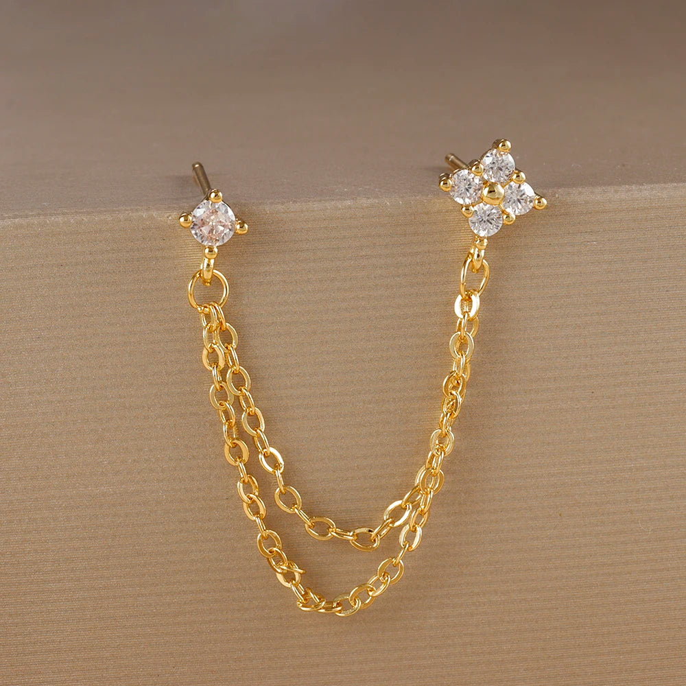 Exquisite Green Zircon Flower Hoop Earrings 18K Gold Plated Steel