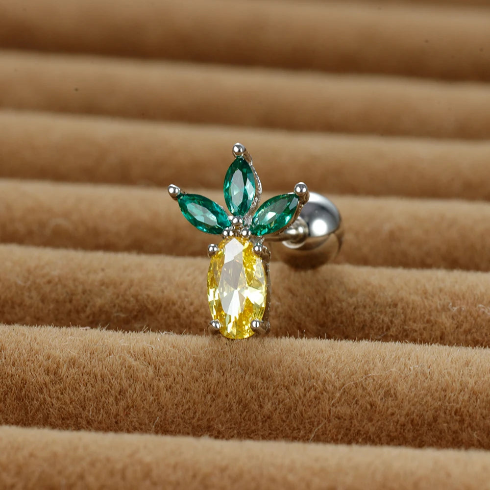 12 Styles Crystal Zircon Mini Fruit Stud Earrings Stainless Steel