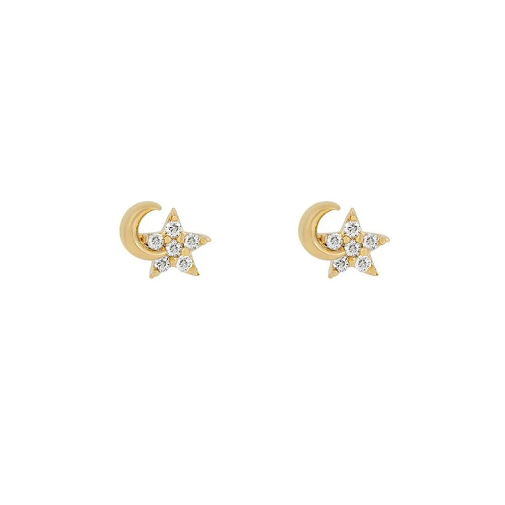 New Stainless Steel Cubic Zirconia Chain Hoop Earring Star Moon