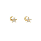 New Stainless Steel Cubic Zirconia Chain Hoop Earring Star Moon