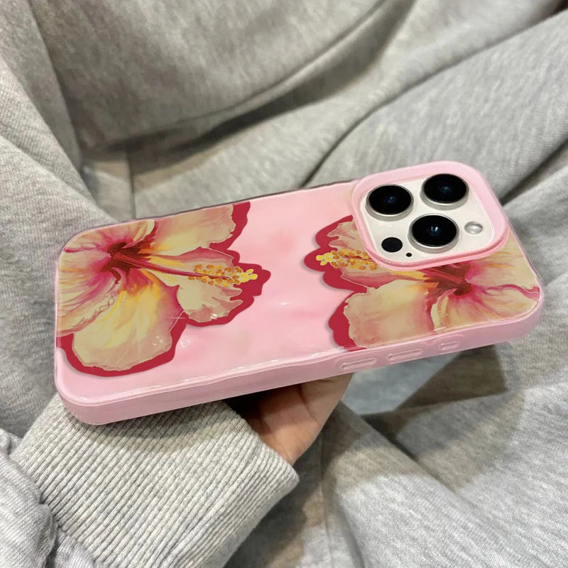 Pink Hibiscus Flower Texture Case for iPhone 17 16 15 14 13 12 11 Pro Max